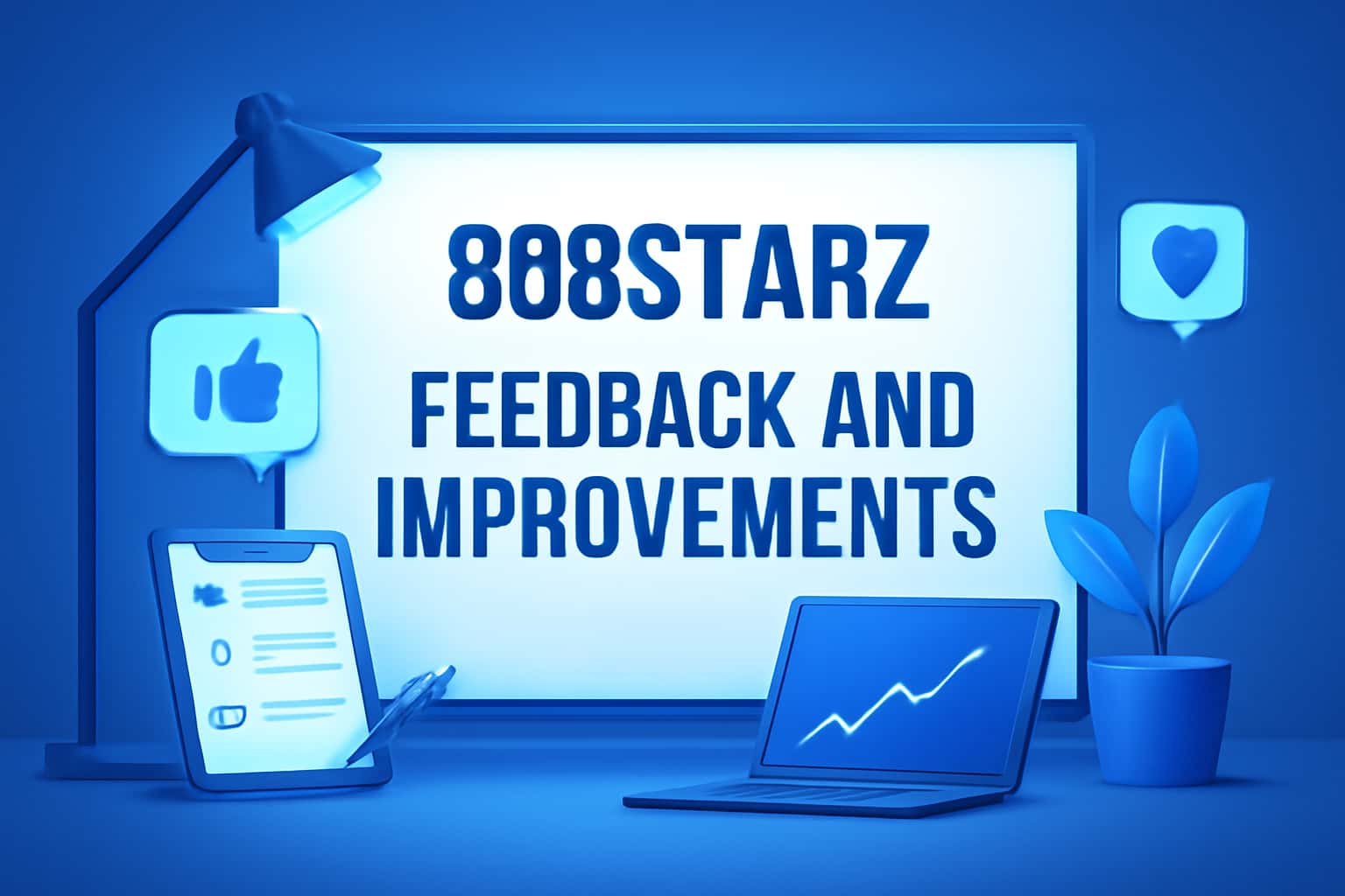 An informational scene illustrating the concept of user feedback and improvements for 888Starz.