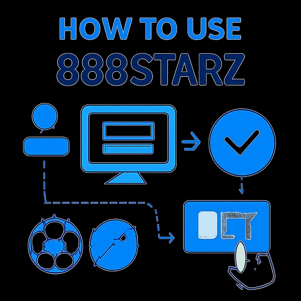 An educational diagram outlining steps to use the 888Starz platform.